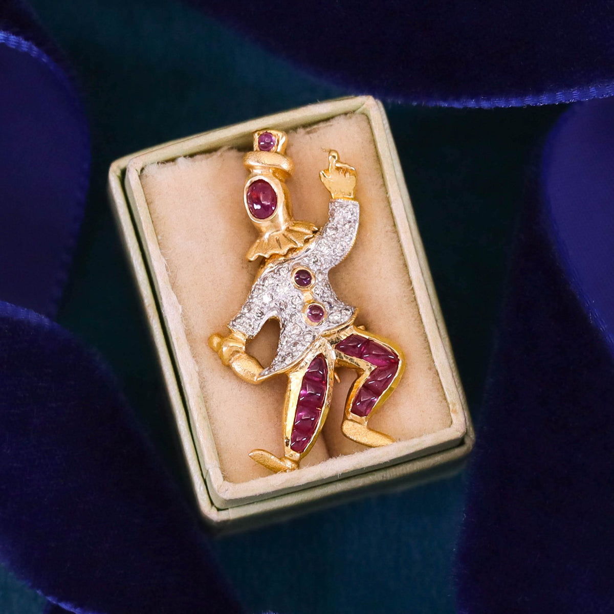Vintage Ruby and Diamond Clown Pendant Brooch of 18k Gold - Trademark Antiques