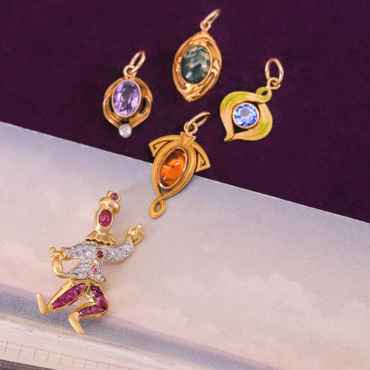 Vintage Ruby and Diamond Clown Pendant Brooch of 18k Gold - Trademark Antiques