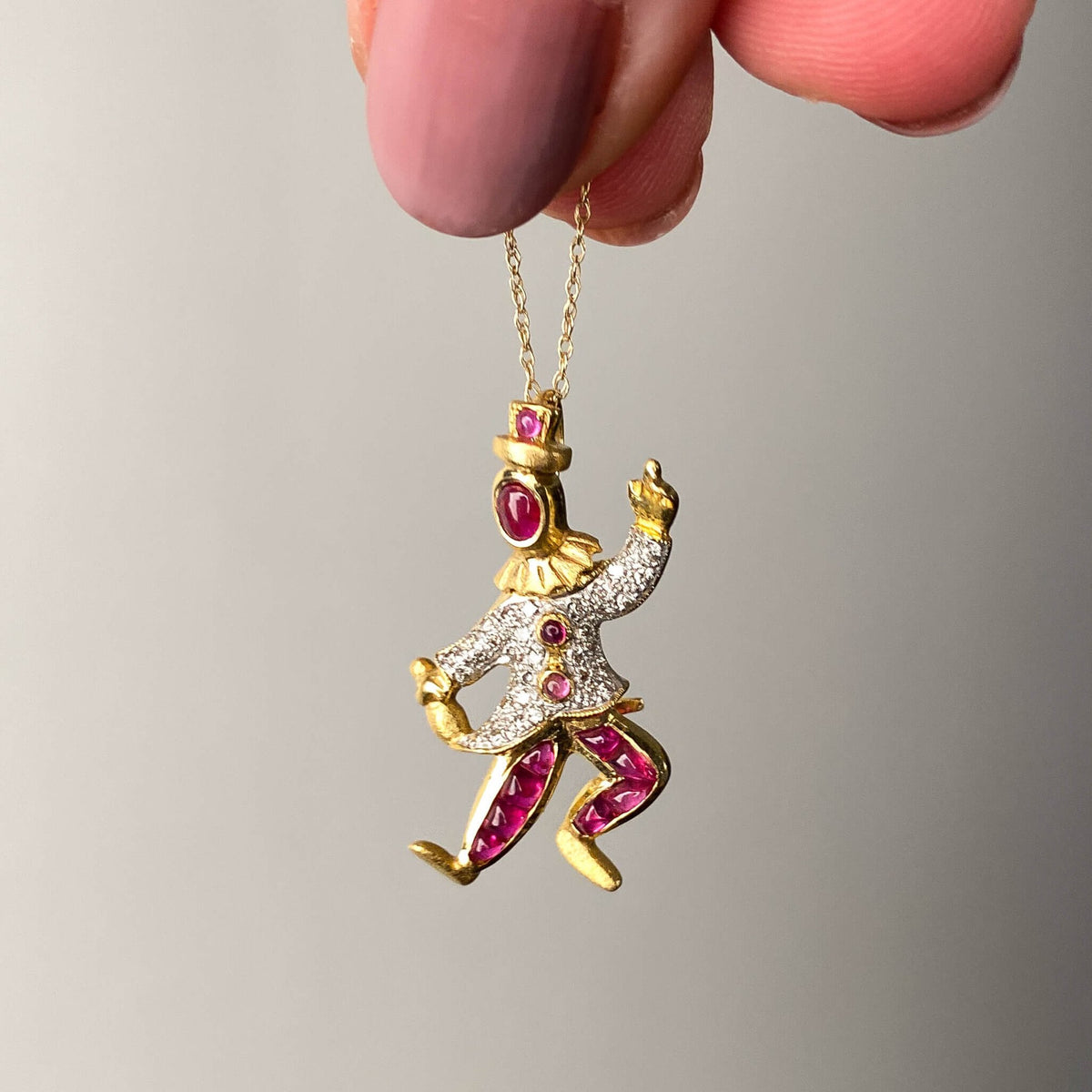 Vintage Ruby and Diamond Clown Pendant Brooch of 18k Gold - Trademark Antiques