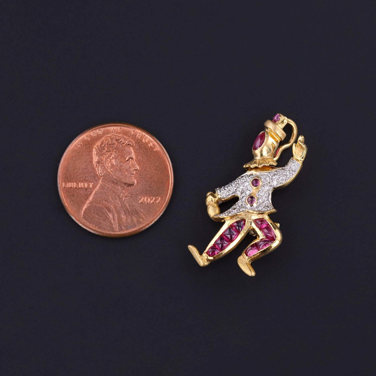 Vintage Ruby and Diamond Clown Pendant Brooch of 18k Gold - Trademark Antiques