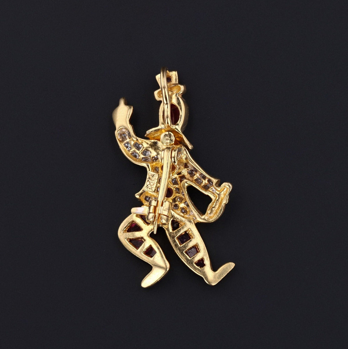Vintage Ruby and Diamond Clown Pendant Brooch of 18k Gold - Trademark Antiques