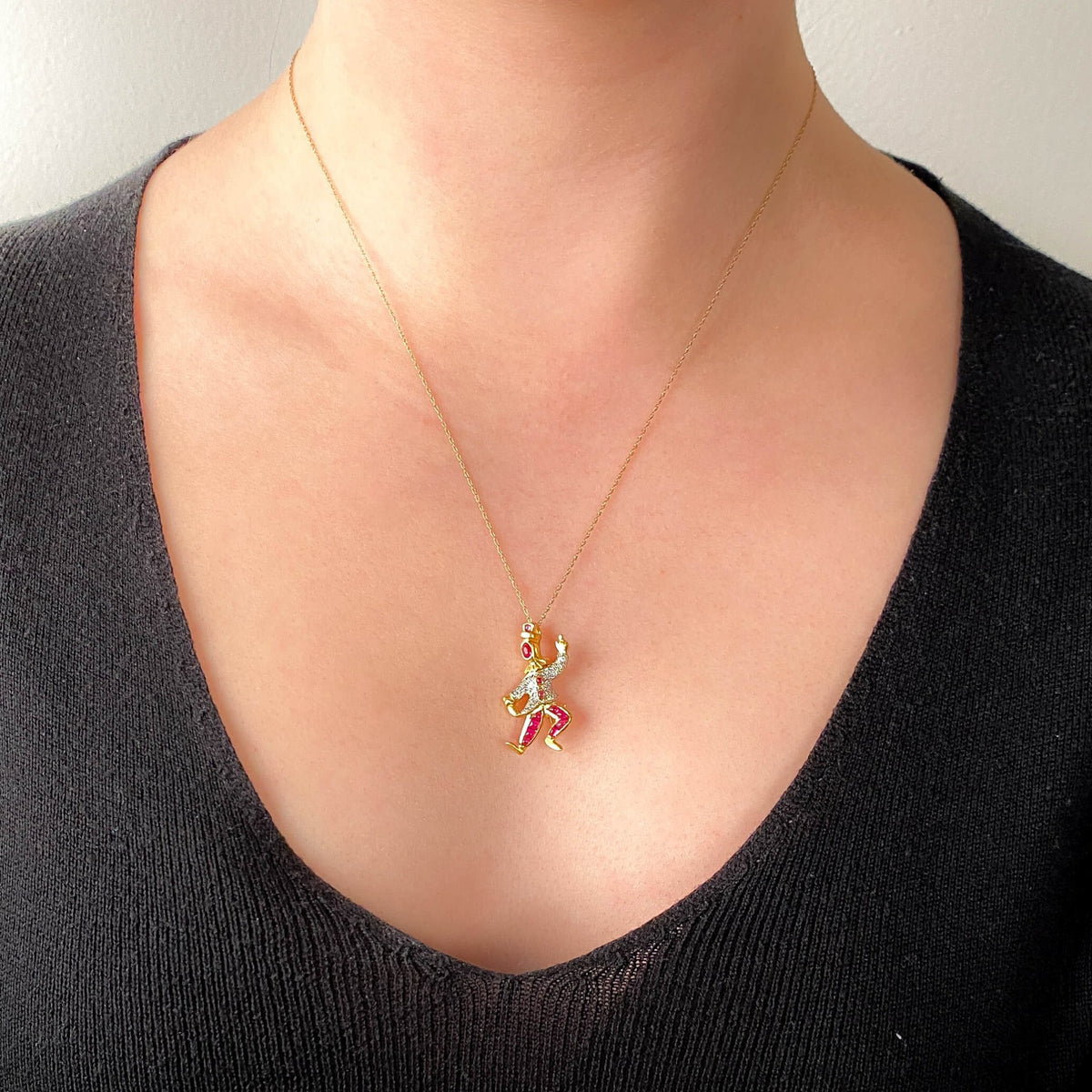 Vintage Ruby and Diamond Clown Pendant Brooch of 18k Gold - Trademark Antiques