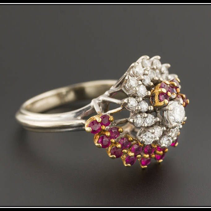 Vintage Ruby and Diamond Cocktail Ring of 18k Gold - Trademark Antiques