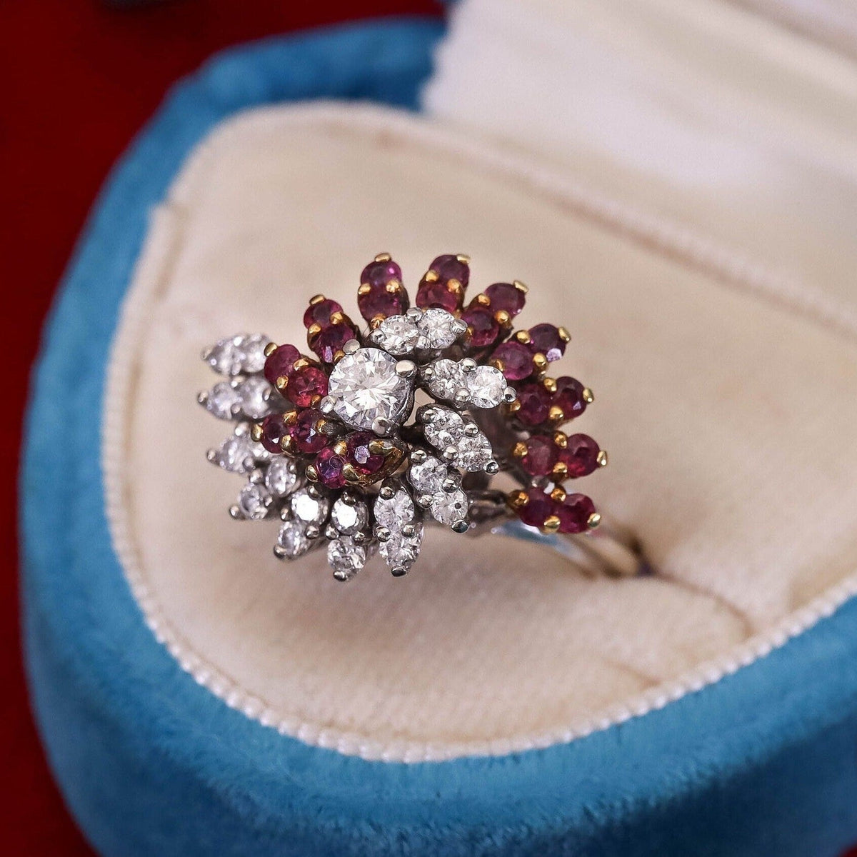 Vintage Ruby and Diamond Cocktail Ring of 18k Gold - Trademark Antiques