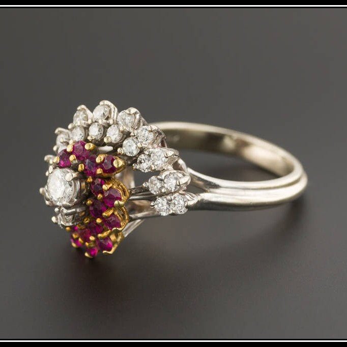Vintage Ruby and Diamond Cocktail Ring of 18k Gold - Trademark Antiques
