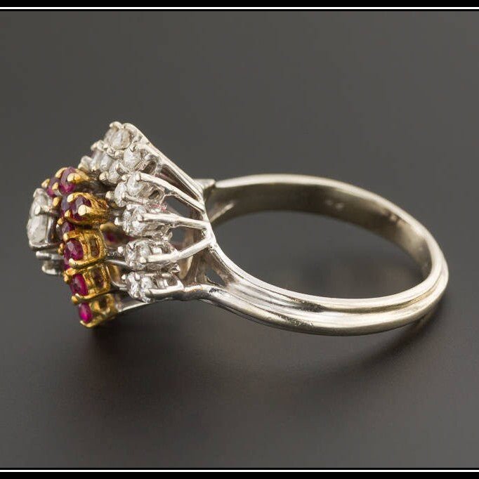 Vintage Ruby and Diamond Cocktail Ring of 18k Gold - Trademark Antiques
