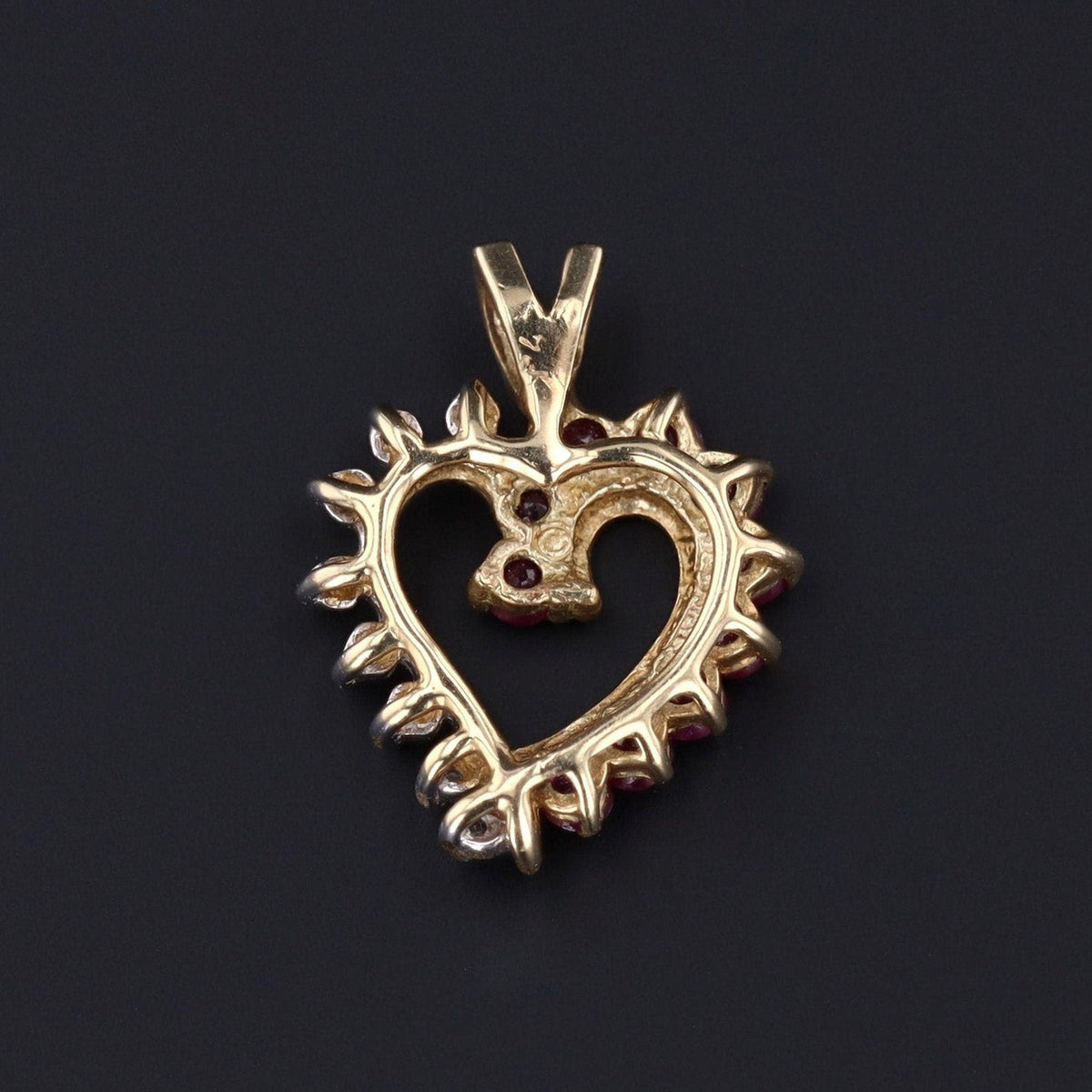 Vintage Ruby and Diamond Heart Charm of 14k Gold - Trademark Antiques