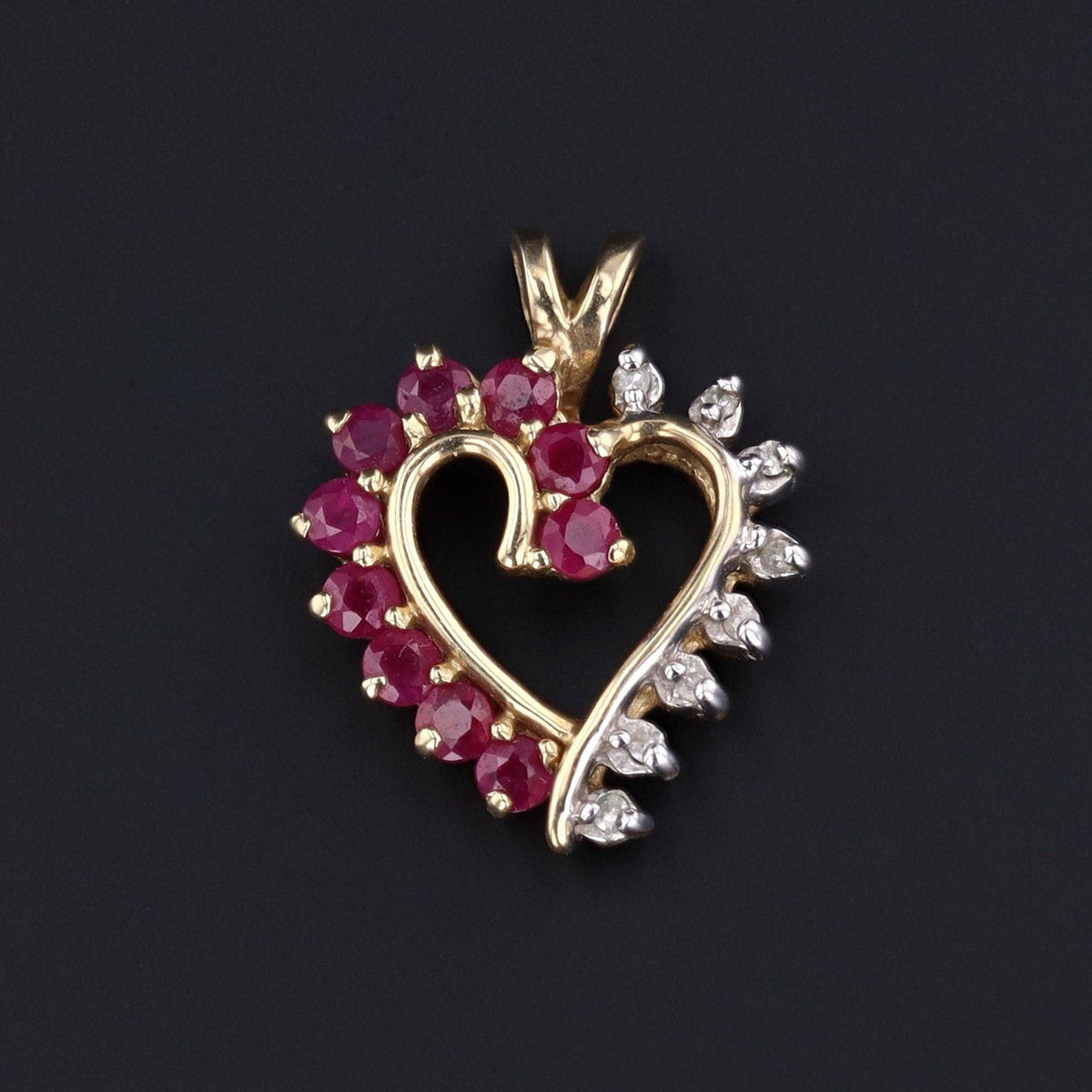 Vintage Ruby and Diamond Heart Charm of 14k Gold - Trademark Antiques