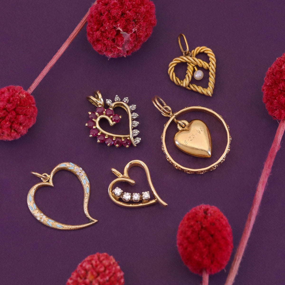 Vintage Ruby and Diamond Heart Charm of 14k Gold - Trademark Antiques