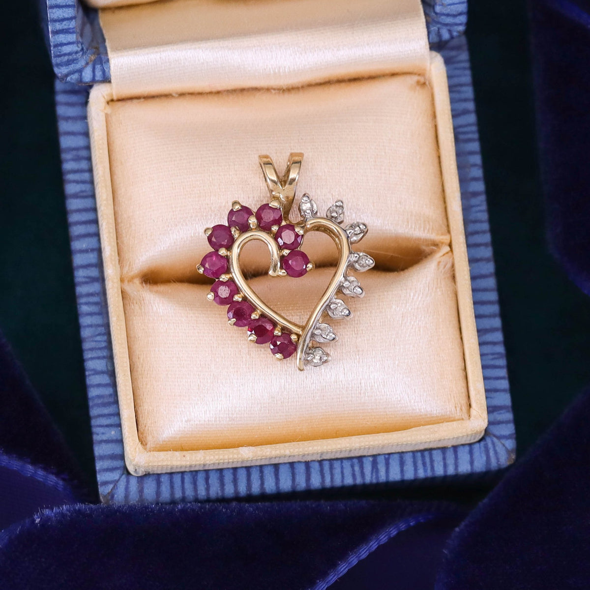 Vintage Ruby and Diamond Heart Charm of 14k Gold - Trademark Antiques