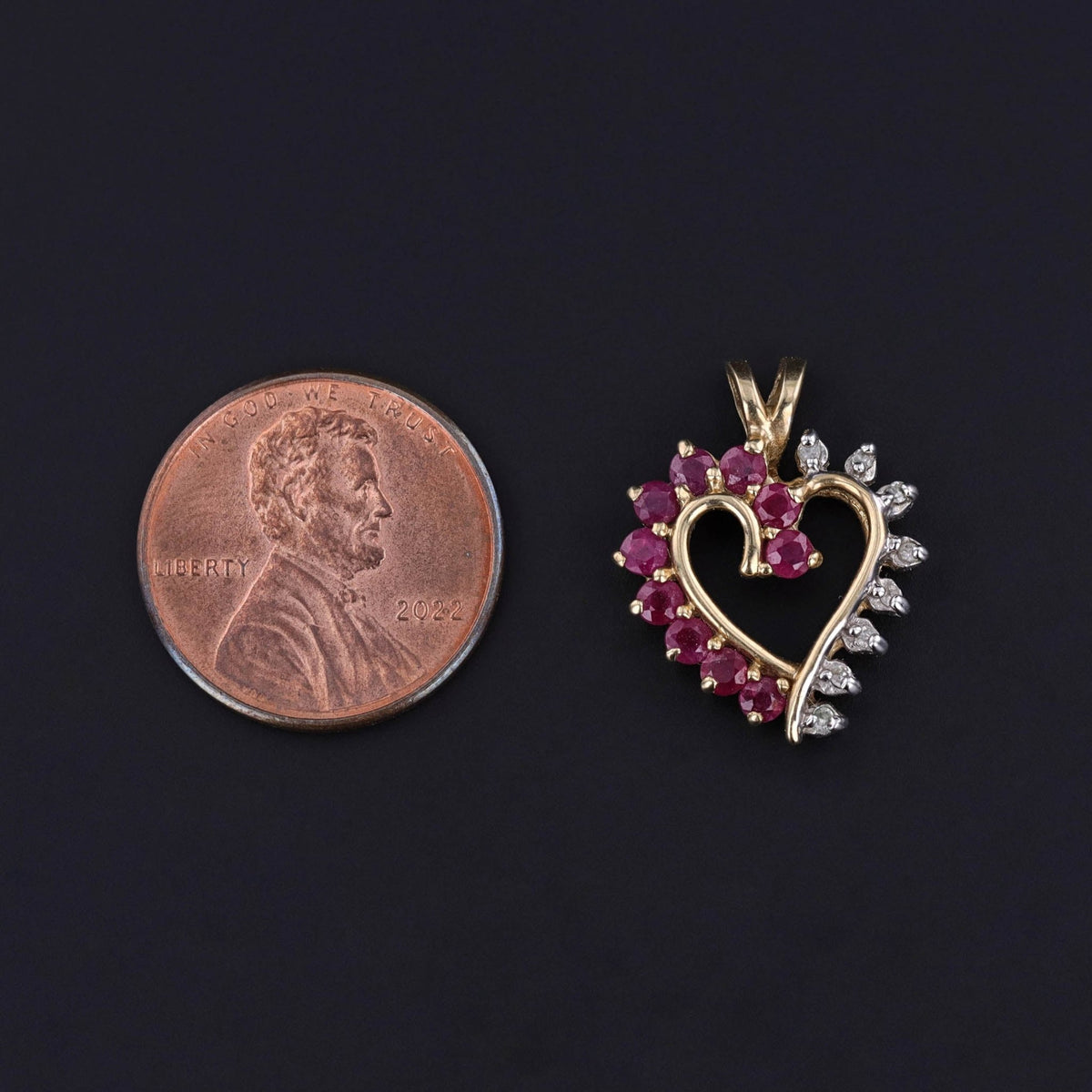 Vintage Ruby and Diamond Heart Charm of 14k Gold - Trademark Antiques