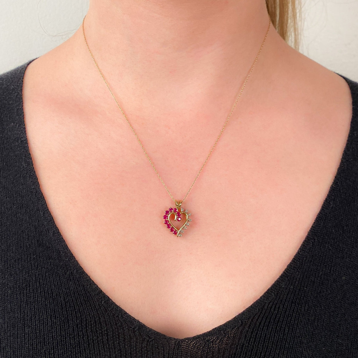 Vintage Ruby and Diamond Heart Charm of 14k Gold - Trademark Antiques