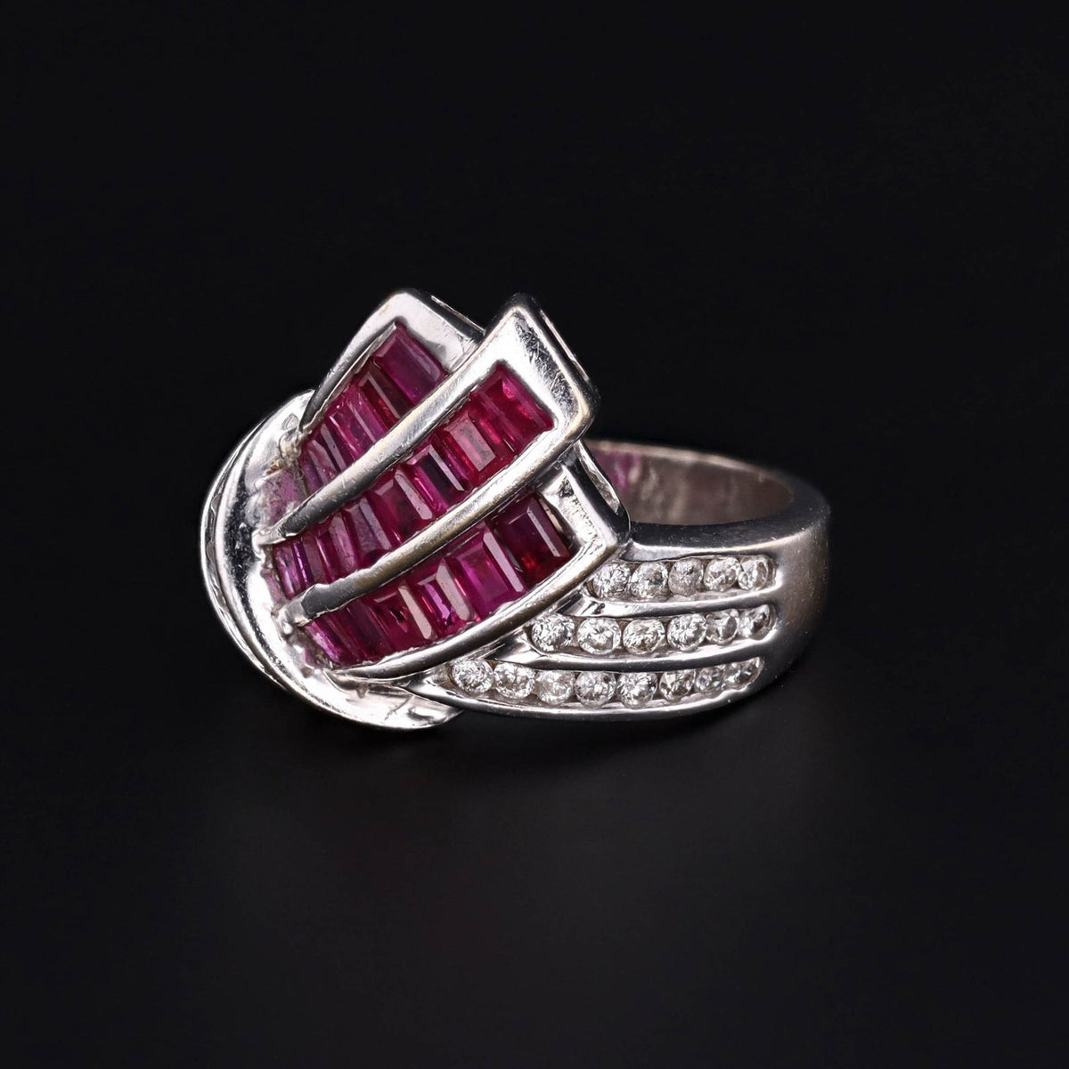 Vintage Ruby and Diamond Ring of 14k White Gold - Trademark Antiques