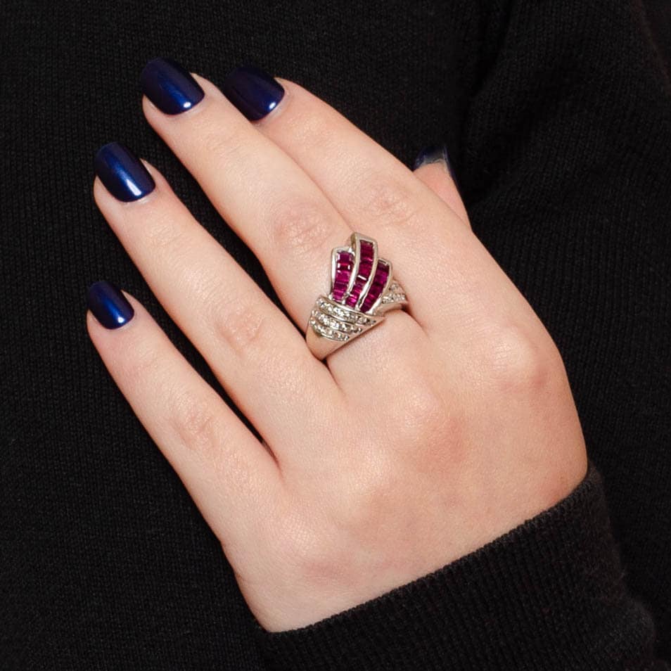 Vintage Ruby and Diamond Ring of 14k White Gold - Trademark Antiques