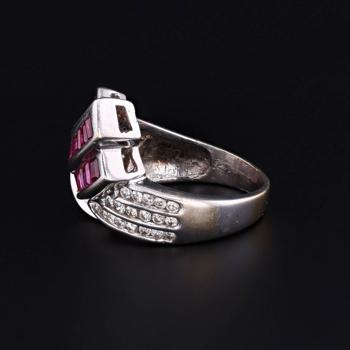 Vintage Ruby and Diamond Ring of 14k White Gold - Trademark Antiques