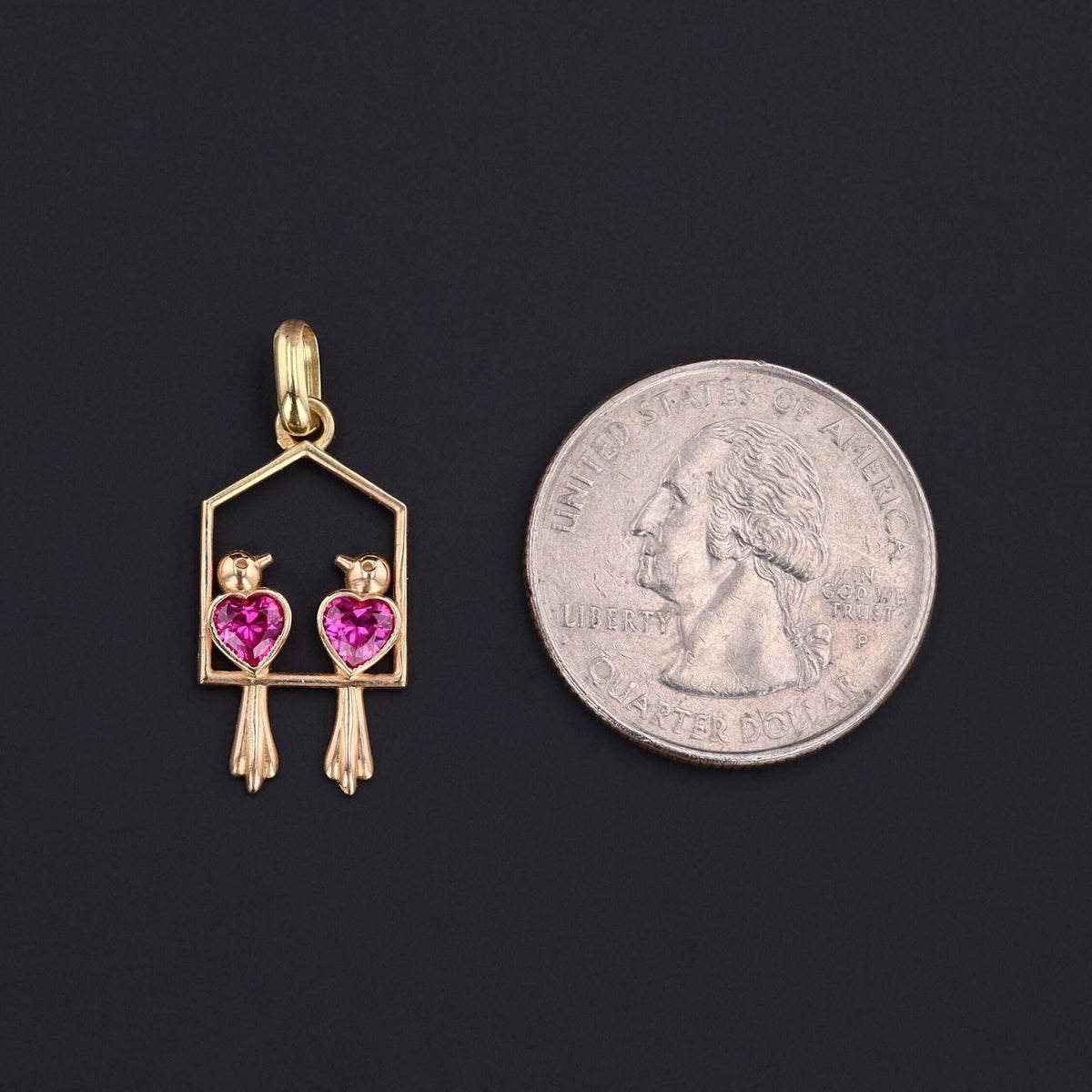 Vintage Ruby Lovebirds Pendant of 18k Gold - Trademark Antiques