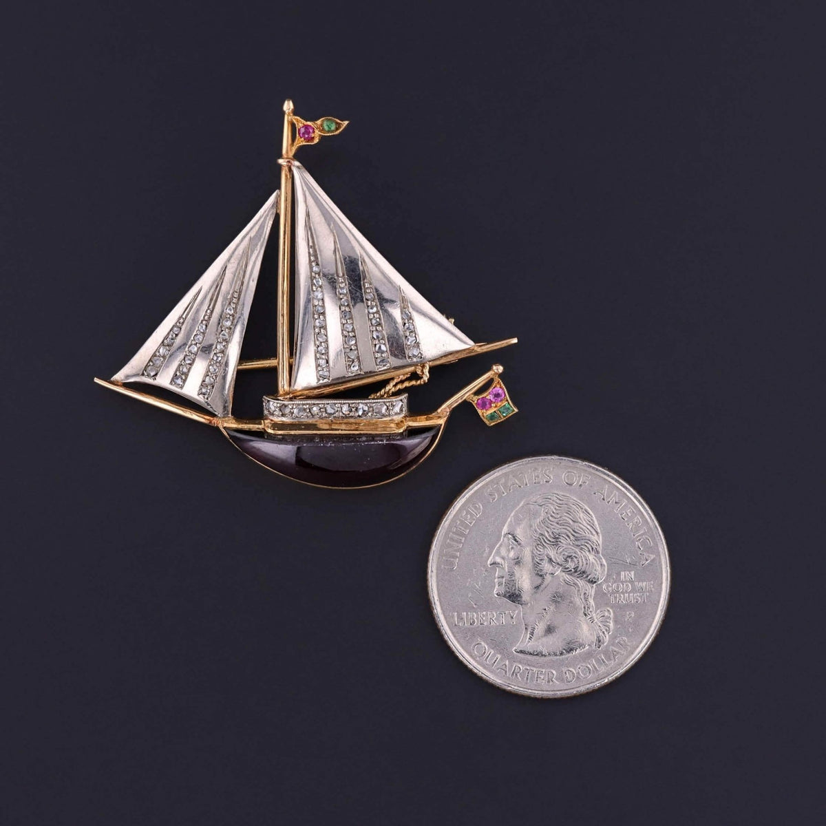 Vintage Sailboat Pendant of Garnet - Trademark Antiques