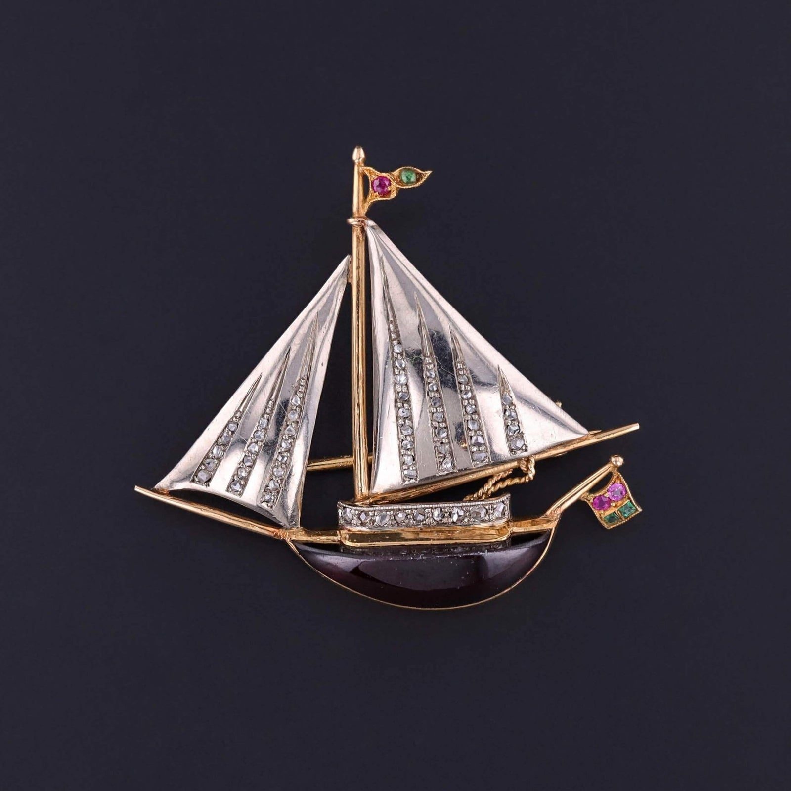 Vintage Sailboat Pendant of Garnet - Trademark Antiques
