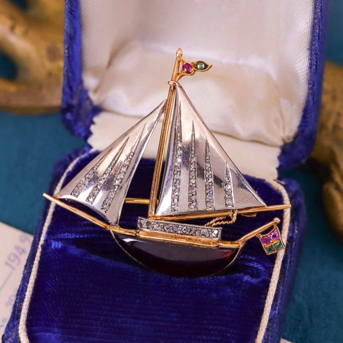 Vintage Sailboat Pendant of Garnet - Trademark Antiques