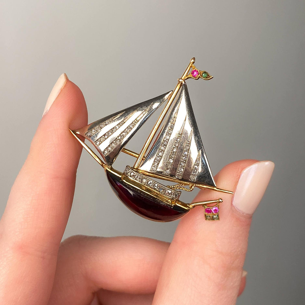 Vintage Sailboat Pendant of Garnet - Trademark Antiques