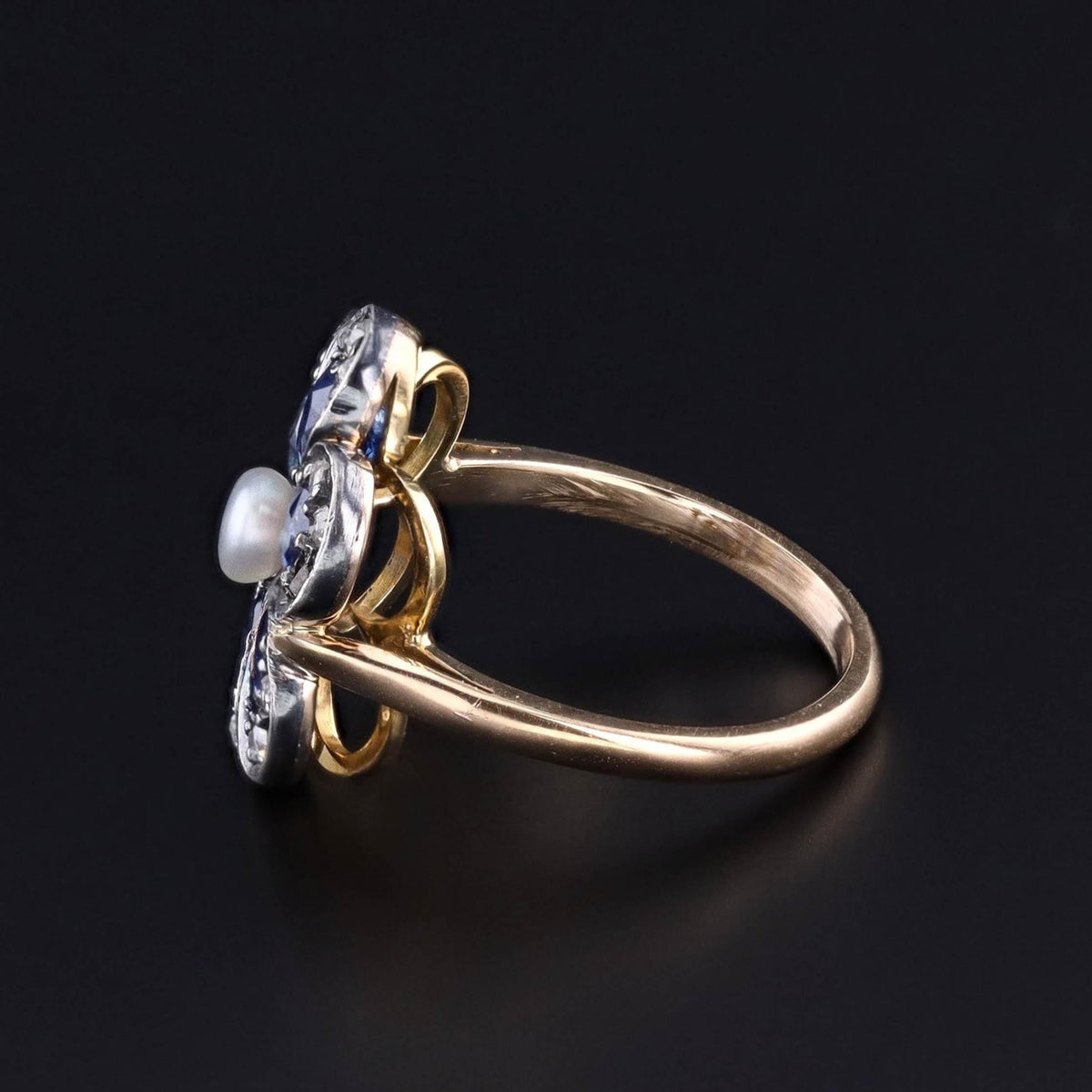 Vintage Sapphire and Diamond Flower Ring of Silver Topped 15ct Gold - Trademark Antiques