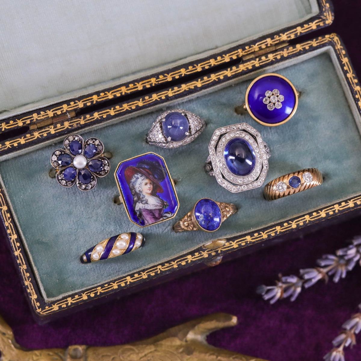 Vintage Sapphire and Diamond Flower Ring of Silver Topped 15ct Gold - Trademark Antiques