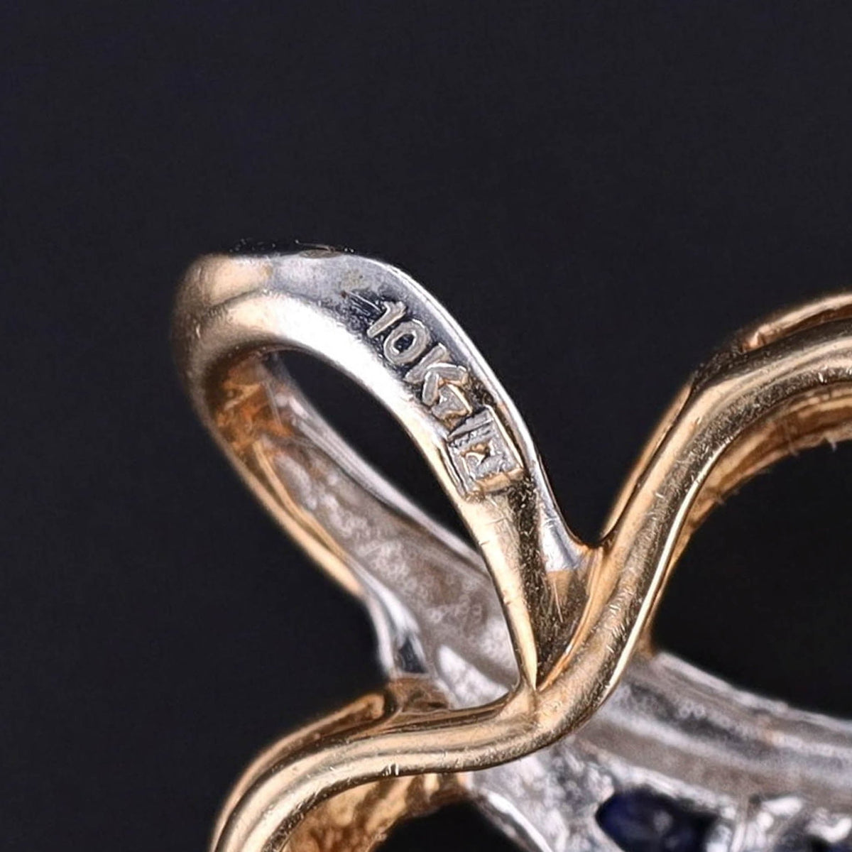 Vintage Sapphire and Diamond Heart Pendant of 10k Yellow and White Gold - Trademark Antiques