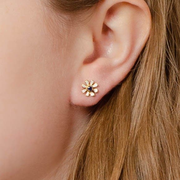 Vintage Sapphire and Enamel Flower Earrings of 14k Gold - Trademark Antiques