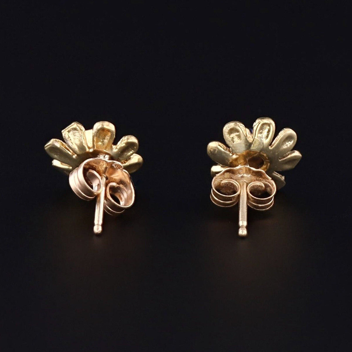 Vintage Sapphire and Enamel Flower Earrings of 14k Gold - Trademark Antiques