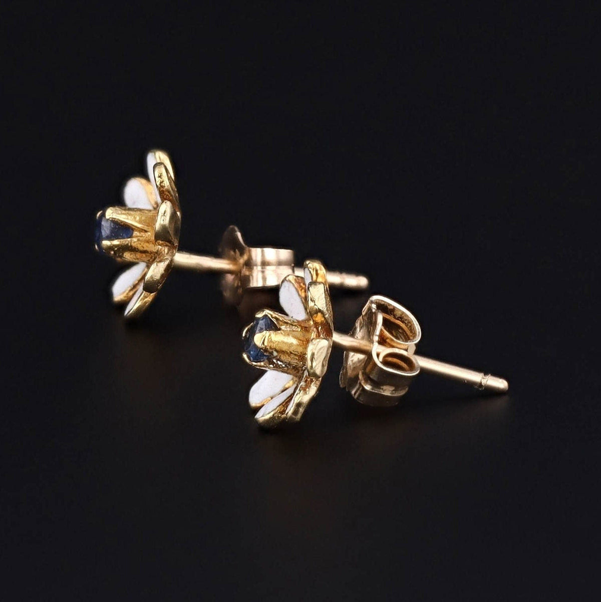 Vintage Sapphire and Enamel Flower Earrings of 14k Gold - Trademark Antiques