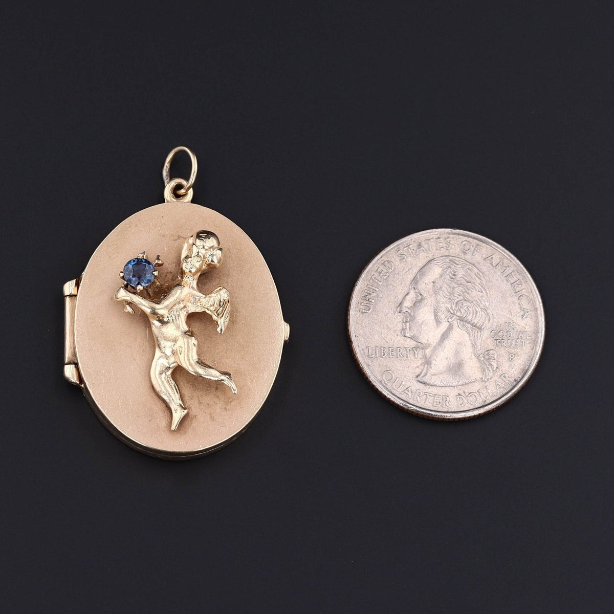 Vintage Sapphire Cherub Locket of 14k Gold - Trademark Antiques