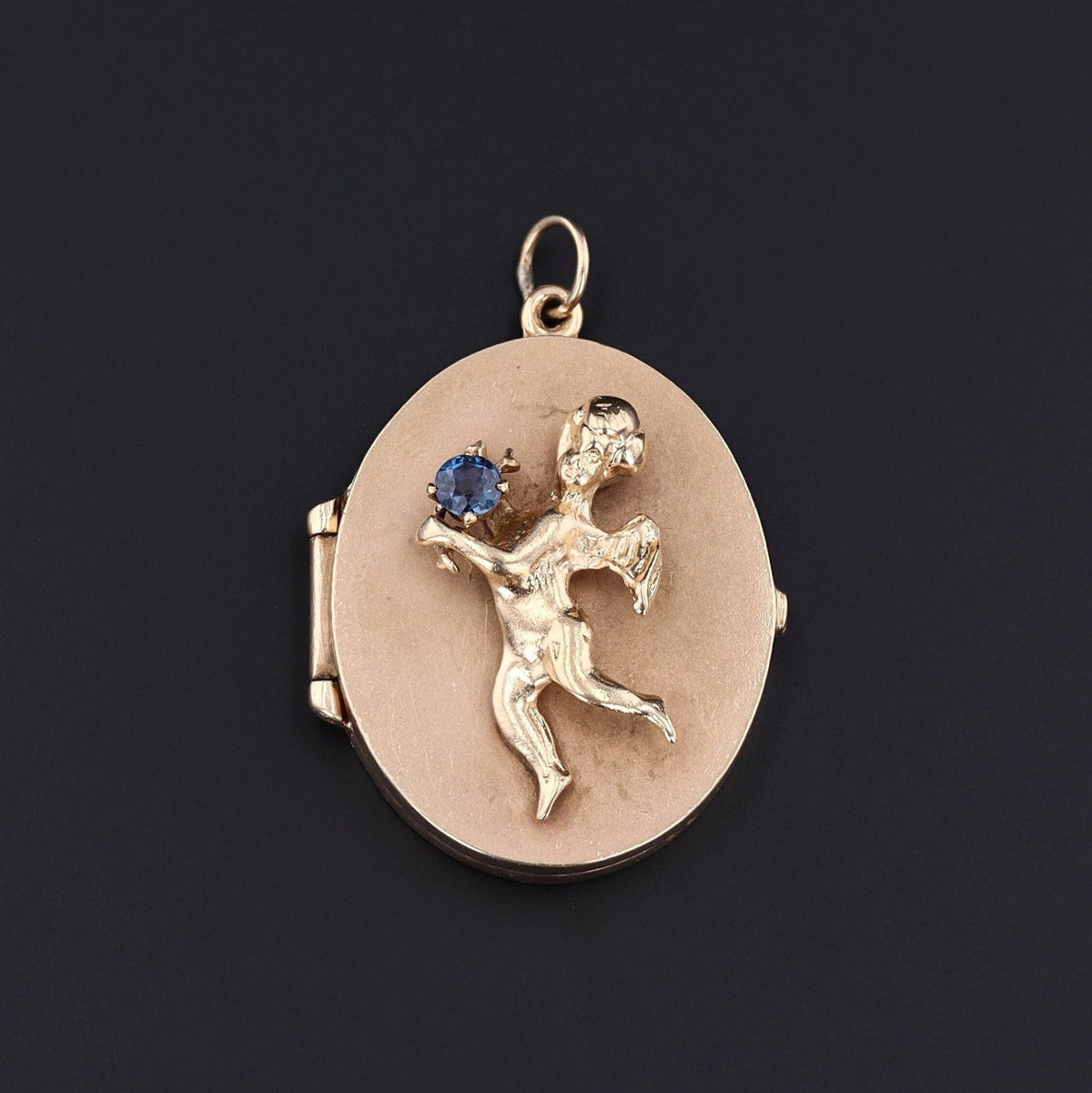 Vintage Sapphire Cherub Locket of 14k Gold - Trademark Antiques