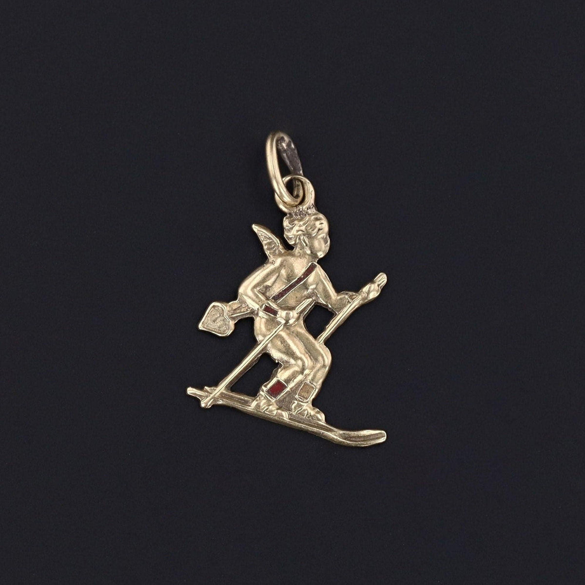 Vintage Skiing Cupid Charm of 14k Gold - Trademark Antiques