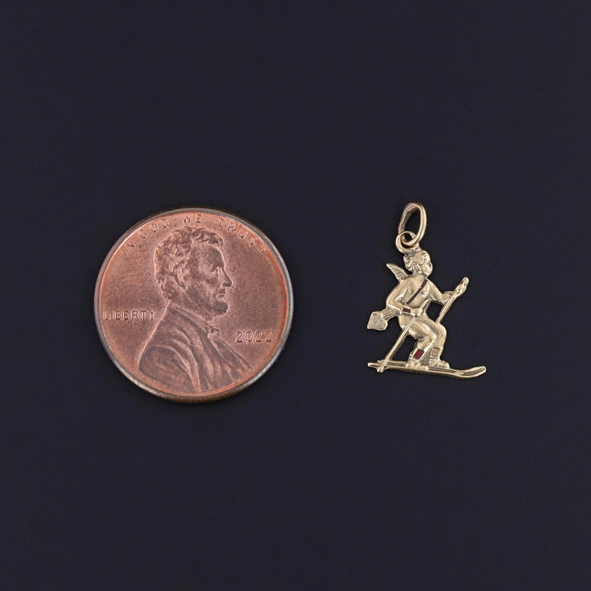 Vintage Skiing Cupid Charm of 14k Gold - Trademark Antiques
