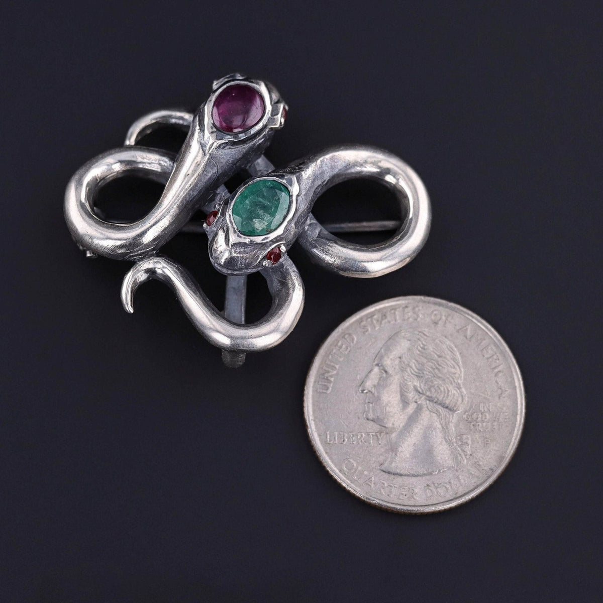 Vintage Snake Brooch of Sterling Silver - Trademark Antiques