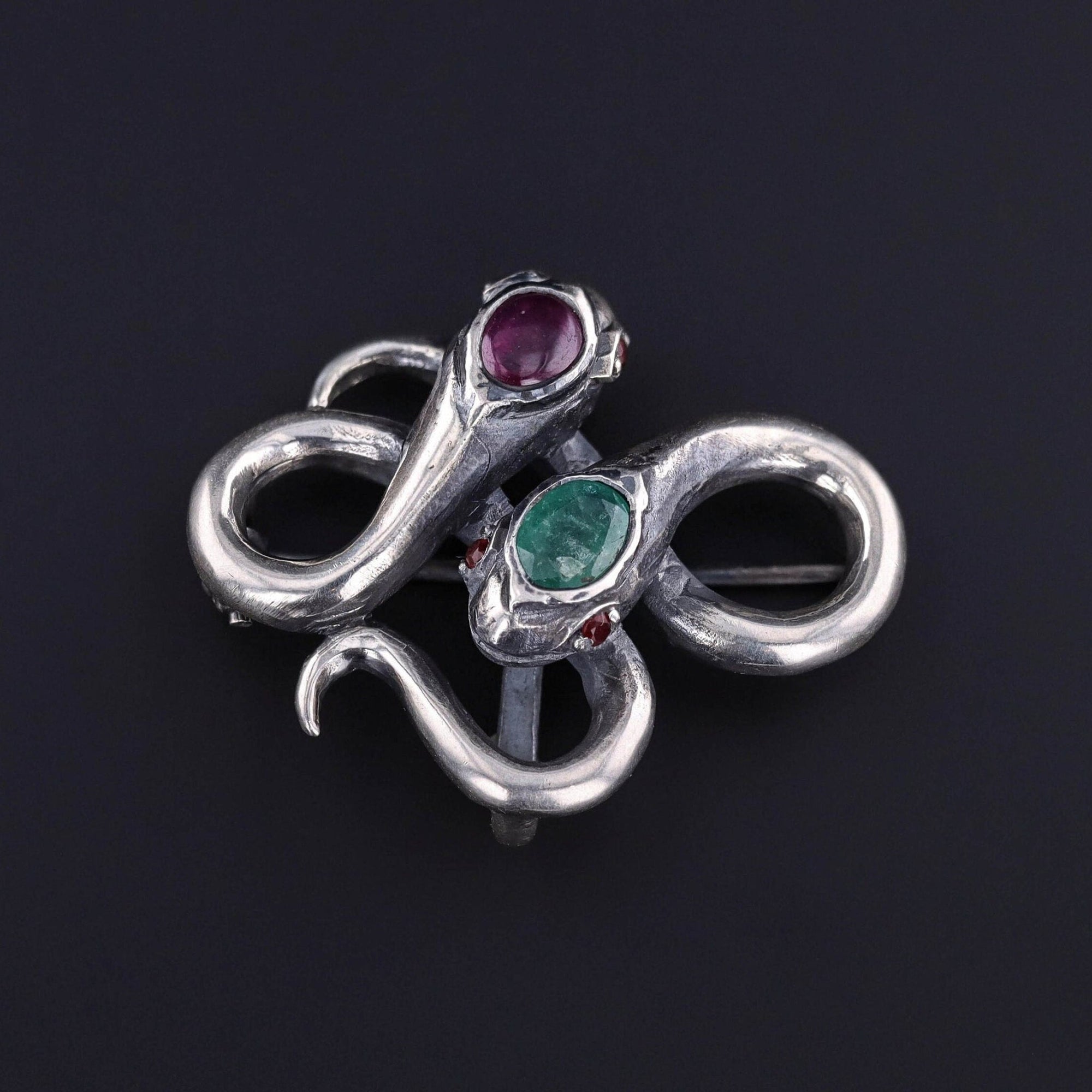 Vintage Snake Brooch of Sterling Silver - Trademark Antiques