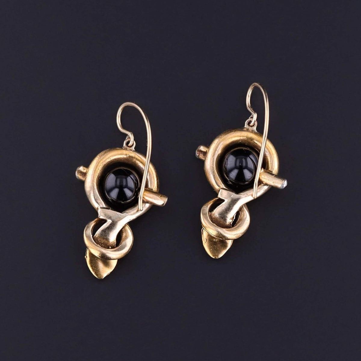 Vintage Snake Earrings of 14k Gold and Onyx - Trademark Antiques