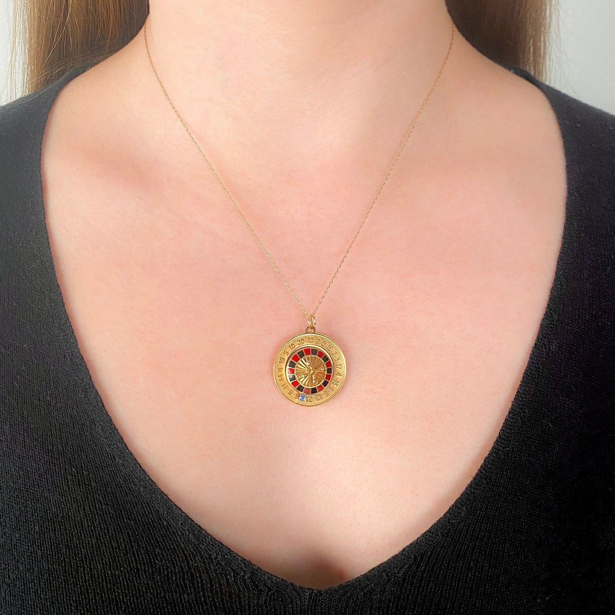 Vintage Spinning Roulette Wheel Pendant of 14k Gold - Trademark Antiques