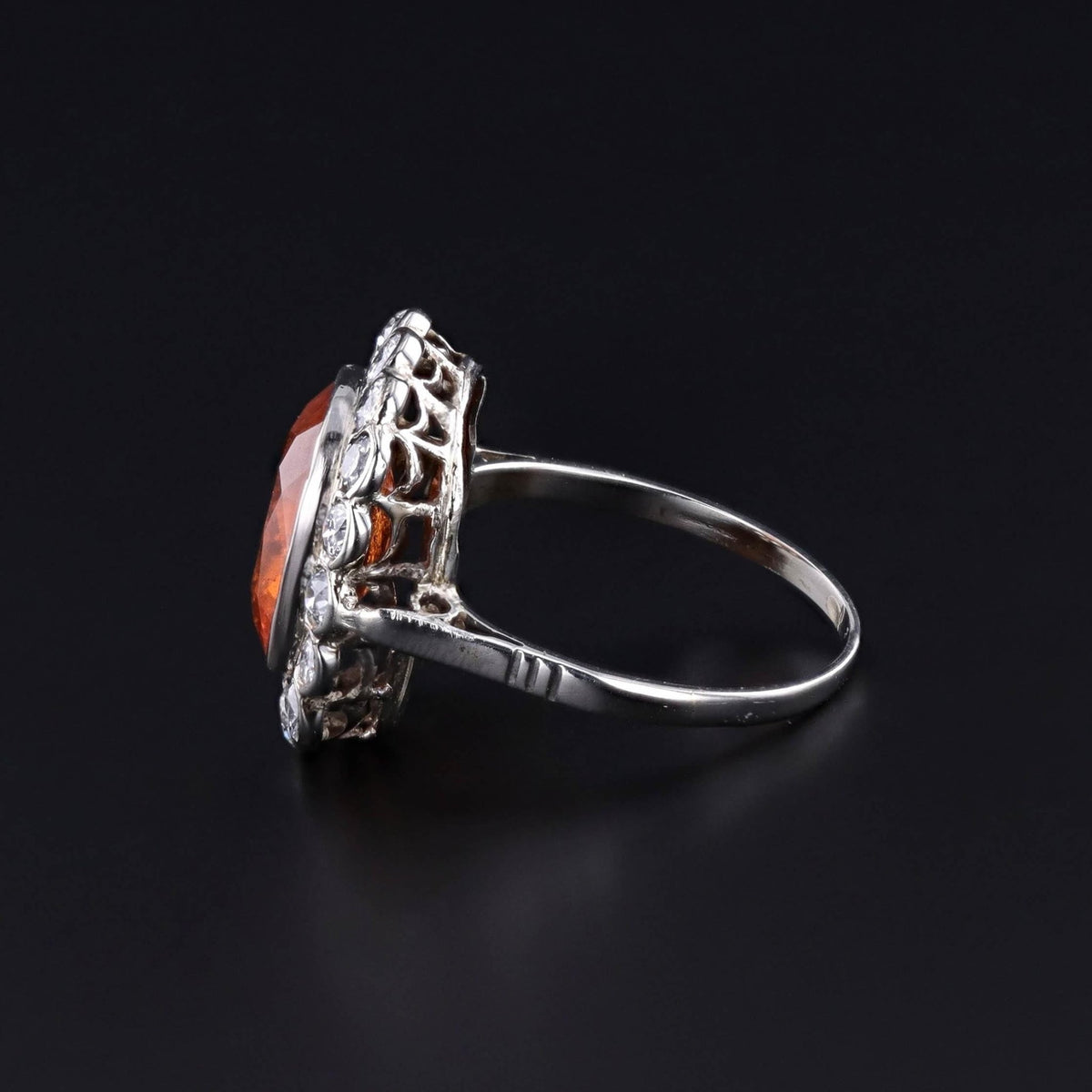 Vintage Strong Orange Spessartite Garnet and Diamond Ring of 18k Gold - Trademark Antiques