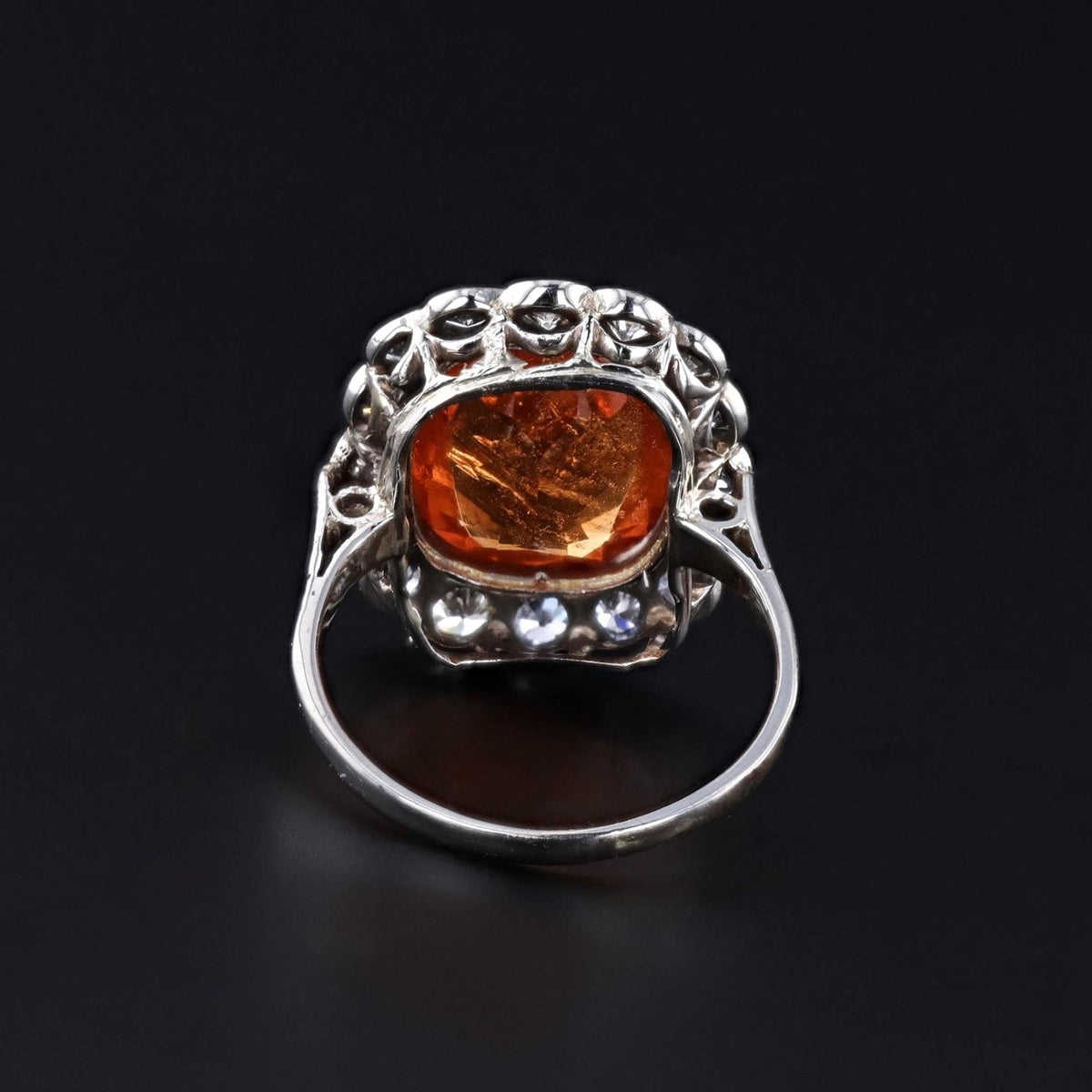 Vintage Strong Orange Spessartite Garnet and Diamond Ring of 18k Gold - Trademark Antiques