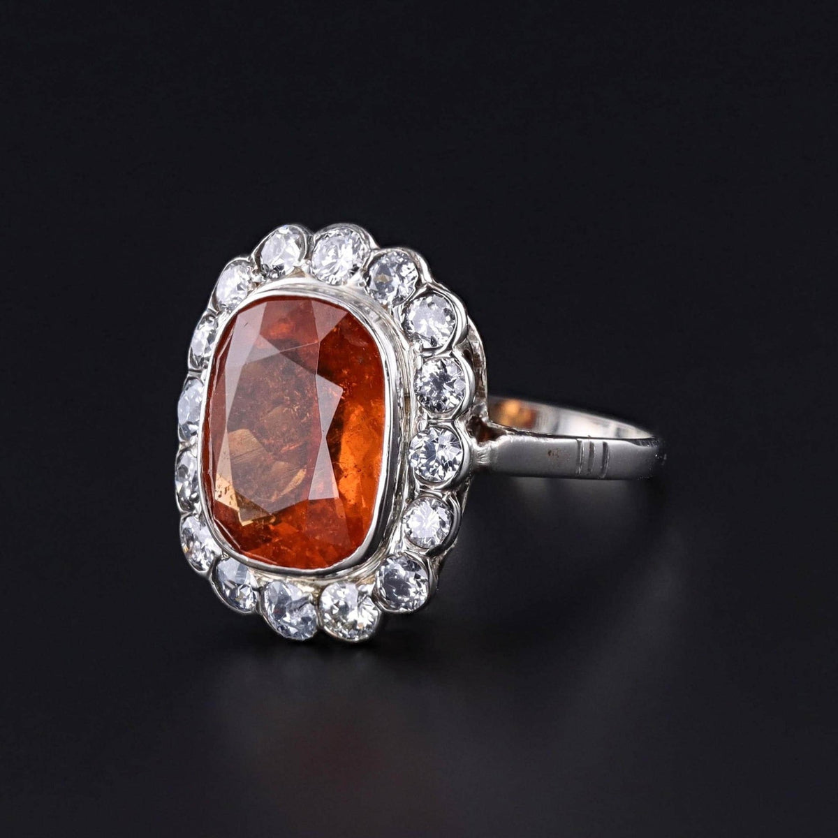 Vintage Strong Orange Spessartite Garnet and Diamond Ring of 18k Gold - Trademark Antiques