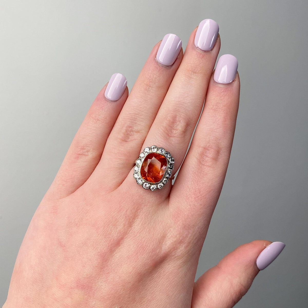 Vintage Strong Orange Spessartite Garnet and Diamond Ring of 18k Gold - Trademark Antiques