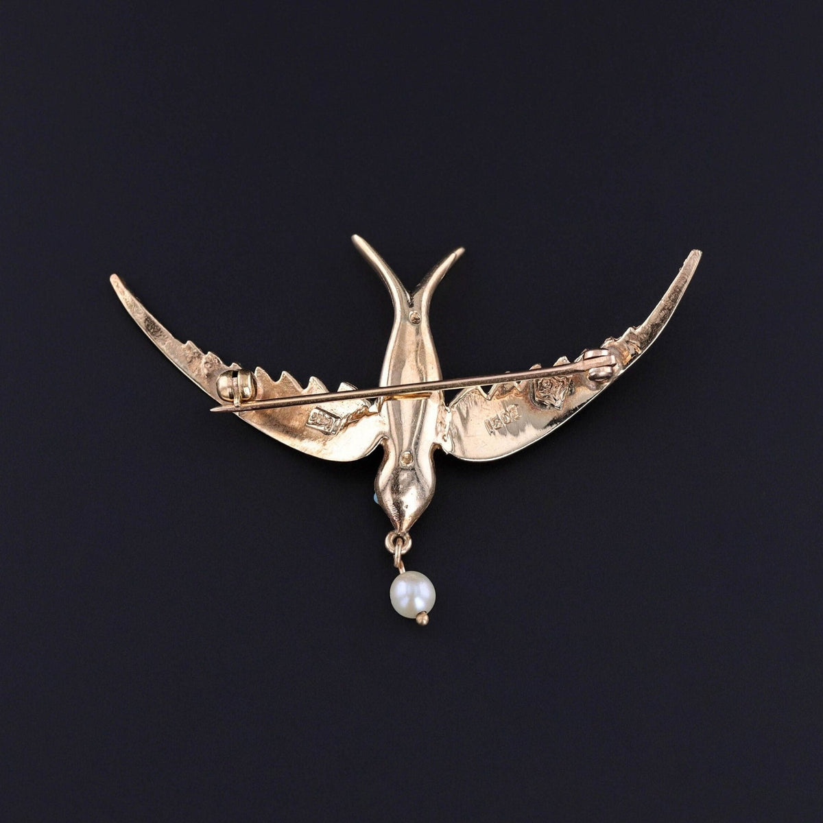 Vintage Swallow Brooch of 14k Gold - Trademark Antiques