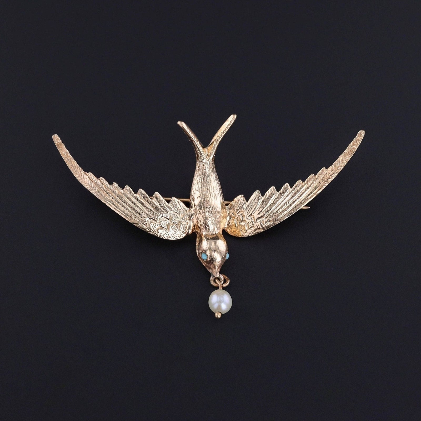 Vintage Swallow Brooch of 14k Gold - Trademark Antiques