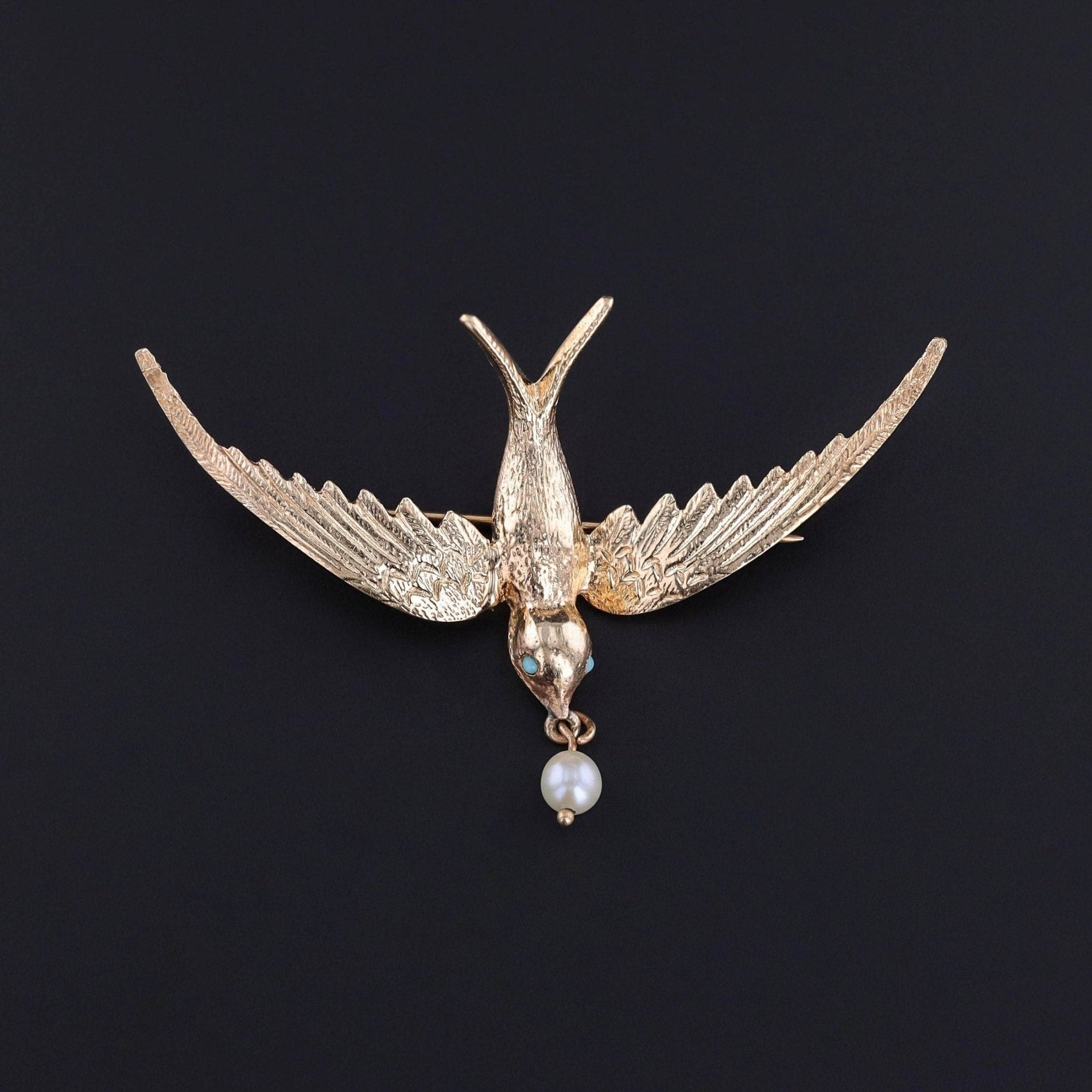 Vintage Swallow Brooch of 14k Gold - Trademark Antiques