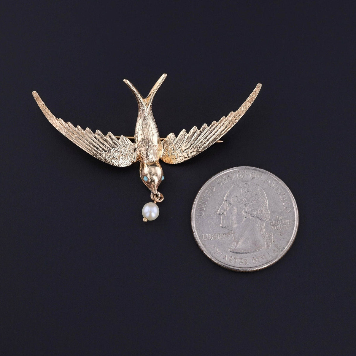 Vintage Swallow Brooch of 14k Gold - Trademark Antiques