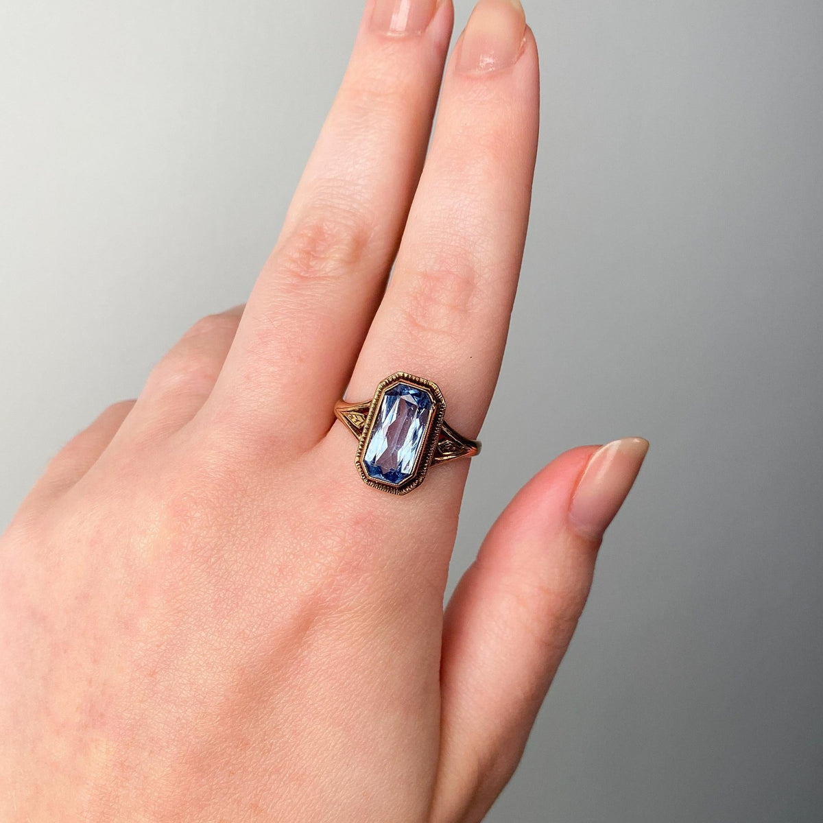Vintage Synthetic Blue Spinel Ring of 10k Gold - Trademark Antiques