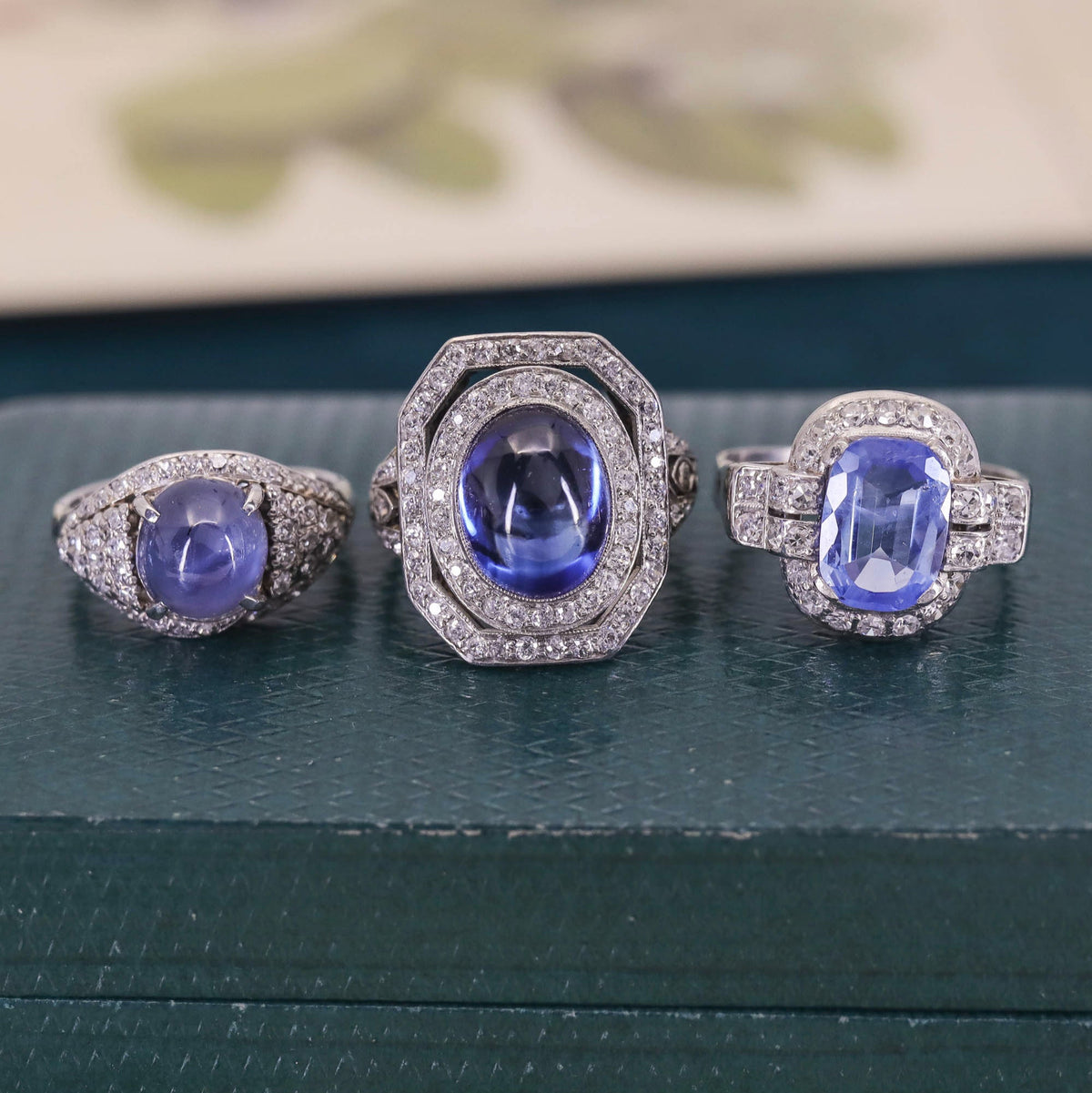 Vintage Synthetic Sapphire and Diamond Ring Platinum - Trademark Antiques