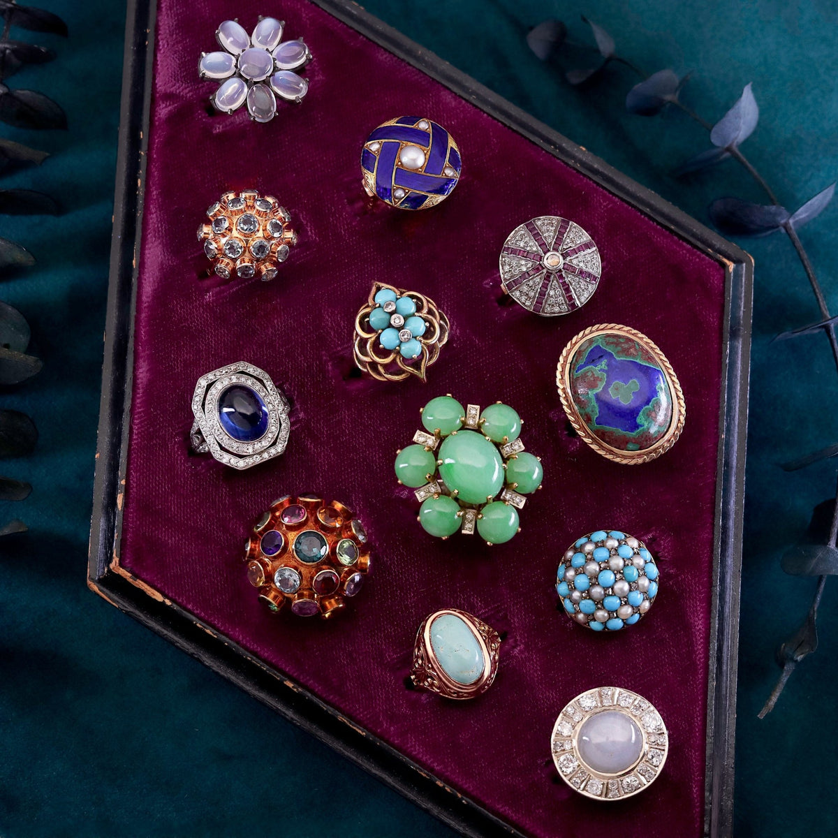 Vintage Synthetic Sapphire and Diamond Ring Platinum - Trademark Antiques