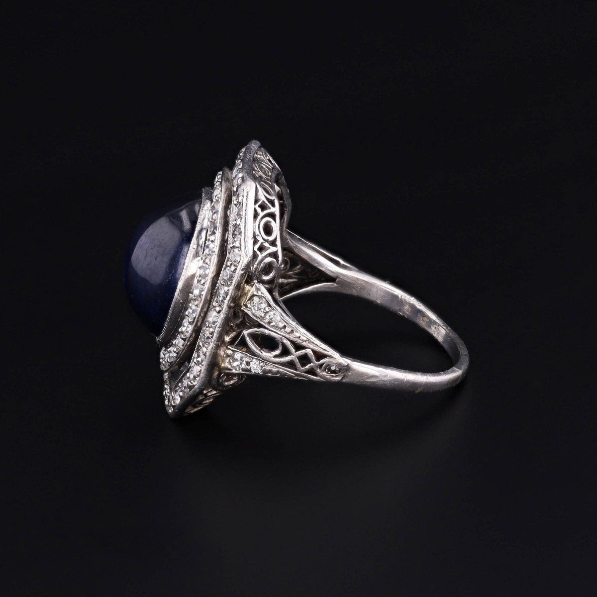 Vintage Synthetic Sapphire and Diamond Ring Platinum - Trademark Antiques